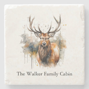Porta-copo De Pedra Noble Antlers: Woodland Elk Watercolor, personaliz
