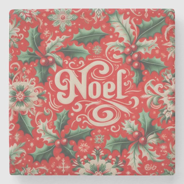 Porta-copo De Pedra Noel Vermelho e Verde (Frente)