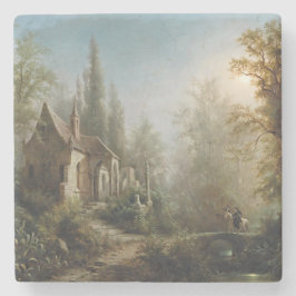 Porta-copo De Pedra Noite de Lua sobre Capela e Cavaleiros