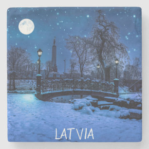 Porta-copo De Pedra Noite mágica de inverno com céu estrelado e lua de