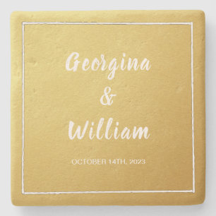 Porta-copo De Pedra Noiva Dourada e noiva