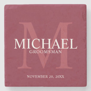 Porta-copo De Pedra Noivos Burgundy Vermelho Personalizados