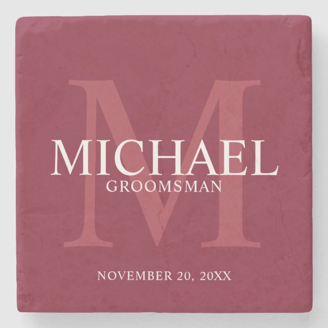 Porta-copo De Pedra Noivos Burgundy Vermelho Personalizados (Frente)