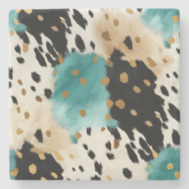 Porta-copo De Pedra Nome branco Dourado Turquesa preto