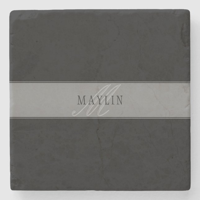 Porta-copo De Pedra Nome comercial/outro texto de script editável eleg (Frente)