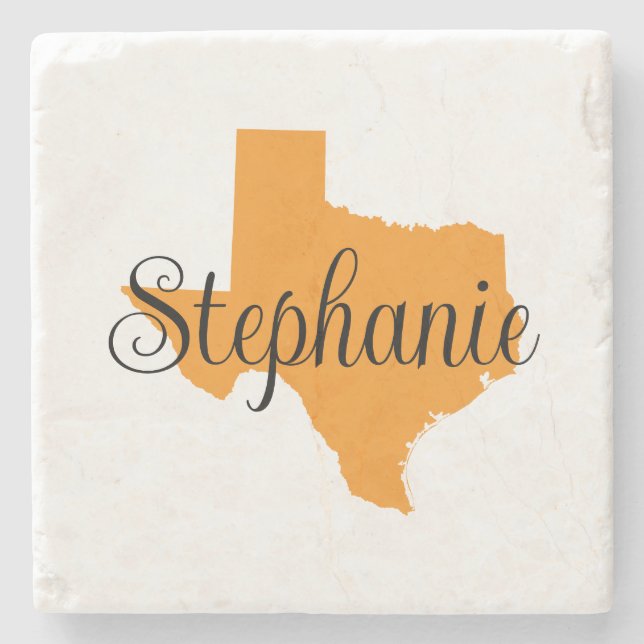 Porta-copo De Pedra Nome Curly Script Laranja Texas (Frente)