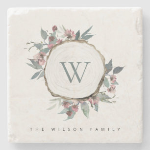 PORTA-COPO DE PEDRA NOME DA FAMÍLIA DE MONOGRAMA BOTÂNICA DE TINTA DE