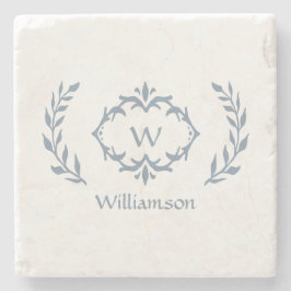 Porta-copo De Pedra Nome da Família Monograma Coroa de Louros Azul Poe