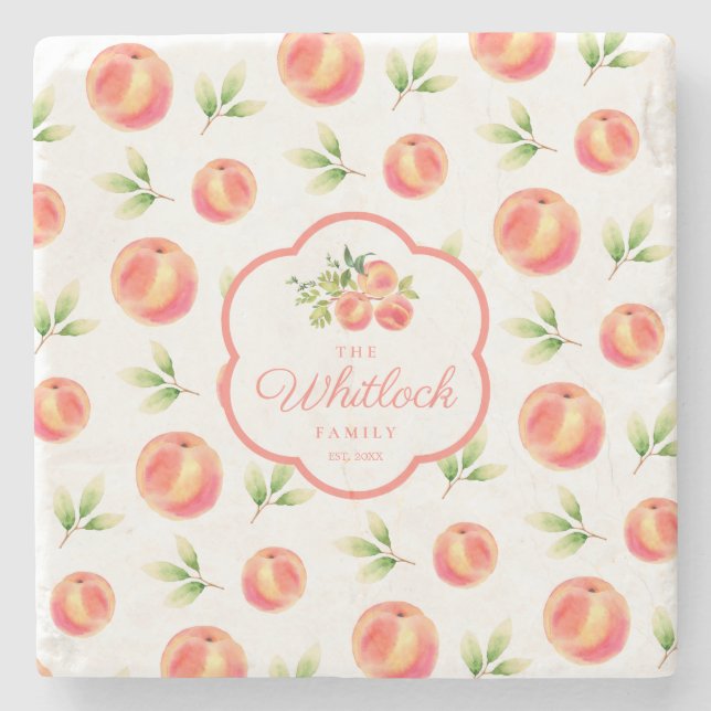 Porta-copo De Pedra Nome da Família Personalizada do Tema Peach (Frente)