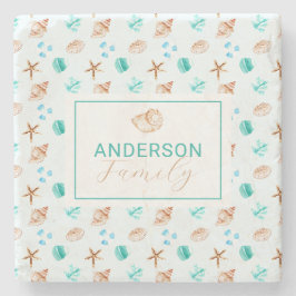 Porta-copo De Pedra Nome da Família Personalizado Conchas Marinhas Cos