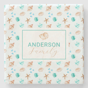 Porta-copo De Pedra Nome da Família Personalizado Conchas Marinhas Cos