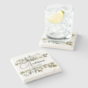 Porta-copo De Pedra Nome da família Watercolor Botânico