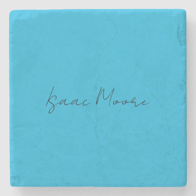 Porta-copo De Pedra Nome de Caligrafia Azul Elegante Simples (Frente)