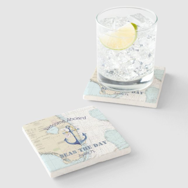 Porta-copo De Pedra Nome do Barco de Boas-vindas náuticas autênticas (Lateral)