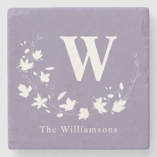 Porta-copo De Pedra Nome do Monograma Clássico Lilac Floral Wreath Pe