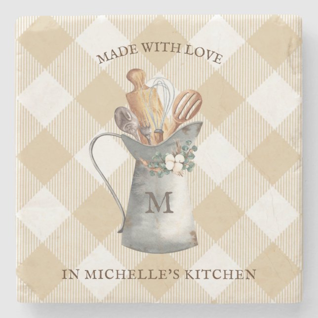 Porta-copo De Pedra Nome do Monograma da Farmhouse (Frente)