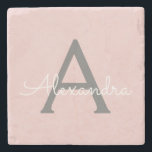 Porta-copo De Pedra Nome do Monograma da Rapariga da Cinza Rosa Escamo<br><div class="desc">Cor-de-rosa e Cinza,  Azulejo de Pedra Simples do Nome do Script. Isso faz a formatura perfeita,  doce aniversário de 16 anos,  casamento,  chá de panela,  aniversário,  chá de fraldas ou presente de festa de solteira para alguém que ama luxo de vidro e estilos quicos.</div>