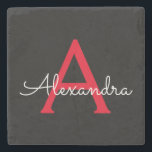 Porta-copo De Pedra Nome do Monograma da Rapariga do Script Preto Verm<br><div class="desc">Azulejo de Pedra do Nome do Script Simples Preto e Vermelho. Isso faz a formatura perfeita,  doce aniversário de 16 anos,  casamento,  chá de panela,  aniversário,  chá de fraldas ou presente de festa de solteira para alguém que ama luxo de vidro e estilos quicos.</div>