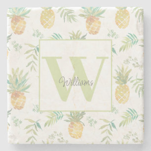 Porta-copo De Pedra Nome do monograma de abacaxi tropical