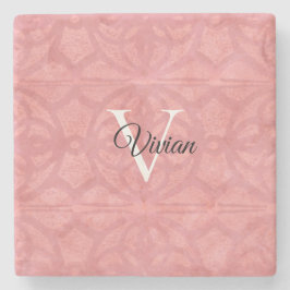 Porta-copo De Pedra Nome do Monograma de Aquarela Rosa Ruddy