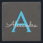 Porta-copo De Pedra Nome do Monograma Girly de Script Preto Azul<br><div class="desc">Azulejo de Pedra do Nome do Script Simples Preto e Azul. Isso faz a formatura perfeita,  doce aniversário de 16 anos,  casamento,  chá de panela,  aniversário,  chá de fraldas ou presente de festa de solteira para alguém que ama luxo de vidro e estilos quicos.</div>