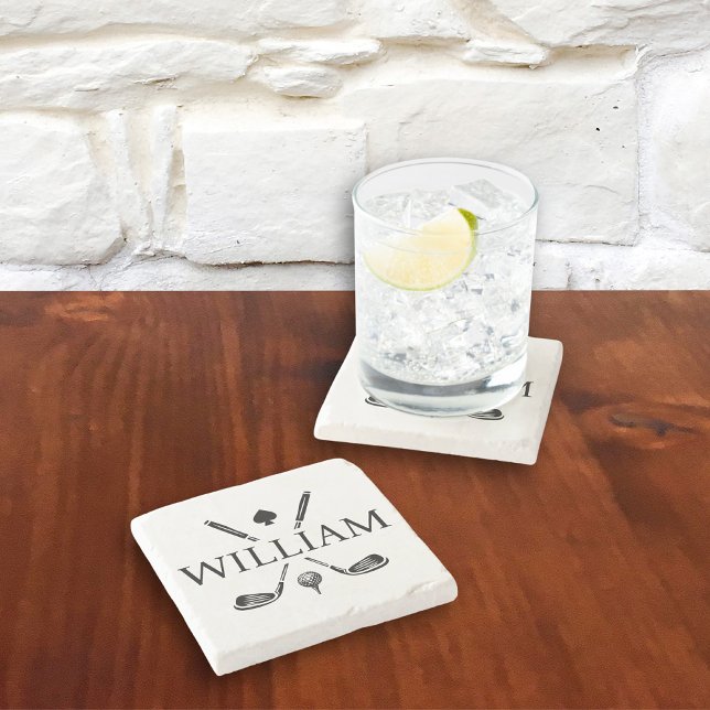 Porta-copo De Pedra Nome do Monograma Personalizado Clubs de Golfe Ace (Criador carregado)