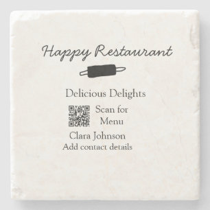 Porta-copo De Pedra Nome do restaurante digitalizar menu QR adicionar 