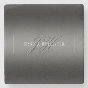 Porta-copo De Pedra Nome Elegante e Iniciais Monogramados   Cinza e pr
