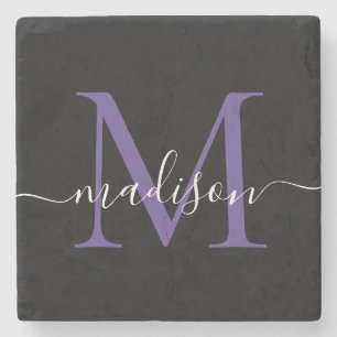 Porta-copo De Pedra Nome Feminino do Monograma Violeta Roxo Preto