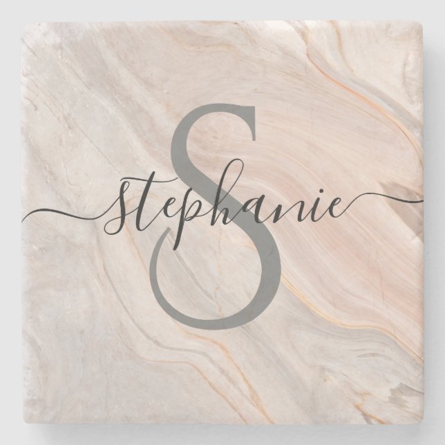 Porta-copo De Pedra Nome inicial do script do monograma personalizado (Frente)