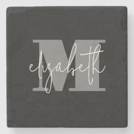 Porta-copo De Pedra Nome inicial do script personalizado do monograma