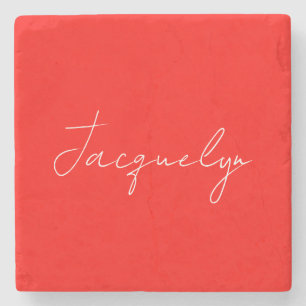 Porta-copo De Pedra Nome minimalista elegante de cor vermelha