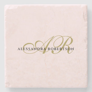 Porta-copo De Pedra Nome Monograma branco cor-de-rosa preto elegante