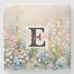 Porta-copo De Pedra Nome monograma em aquarela Flores em pastos