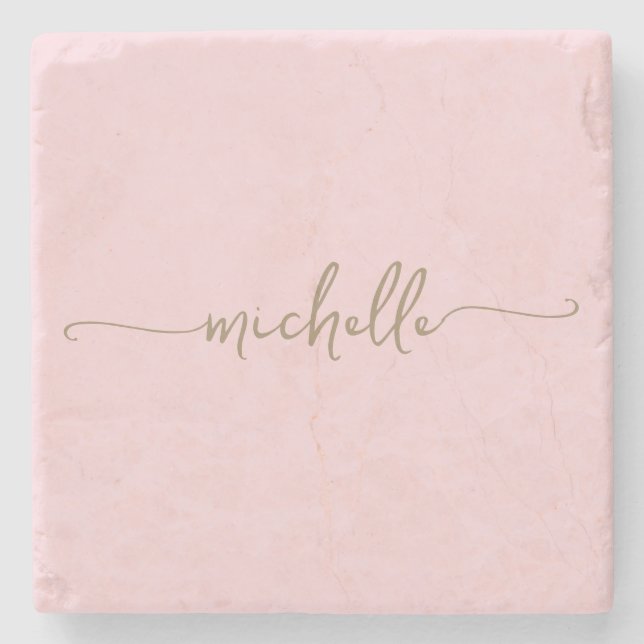 Porta-copo De Pedra Nome Monograma em Letra Dourada de Caligrafia Eleg (Frente)