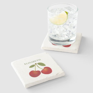 Porta-copo De Pedra Nome Personalizado da Fruta Red Cherry