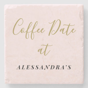 Porta-copo De Pedra Nome Personalizado Data de Café Engraçado Rosa Pas