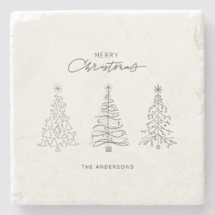 Porta-copo De Pedra Nome Personalizado de Árvores de Natal Minimalista