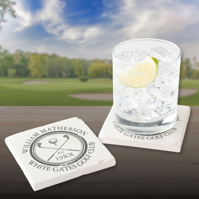 Porta-copo De Pedra Nome Personalizado de Clube de Golfe Clássico (Personalized Classic Golf Club Name Stone Coaster)