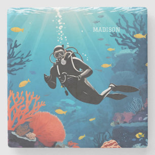 Porta-copo De Pedra Nome personalizado Scuba Diver