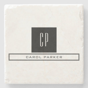 Porta-copo De Pedra Nome Simples Simples do Monograma Profissional Mod
