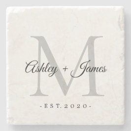 Porta-copo De Pedra Nomes Data de Casamento Chic Silver Monograma Scri