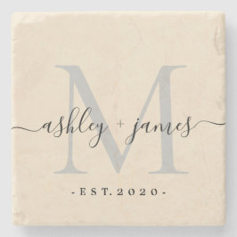 Porta-copo De Pedra Nomes de Script do Monograma Chic Data de Casament