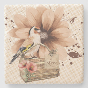 Porta-copo De Pedra Nook Rustic Blossom Bird