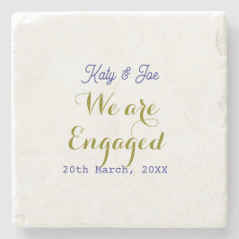 Porta-copo De Pedra Nós estamos noivos nome data dourado roxo elegante