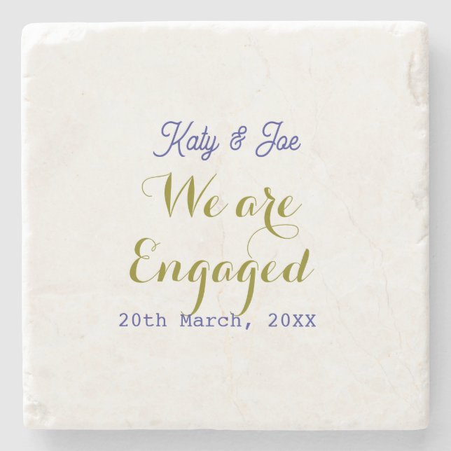 Porta-copo De Pedra Nós estamos noivos nome data dourado roxo elegante (Frente)