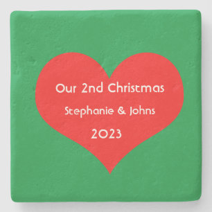 Porta-copo De Pedra Nosso Segundo Natal Juntos Coração Vermelho Bonito