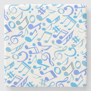Porta-copo De Pedra Notas e símbolos Musicais Azul-padrão.b Branco