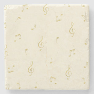 Porta-copo De Pedra Notas Musicais Douradas Creme  