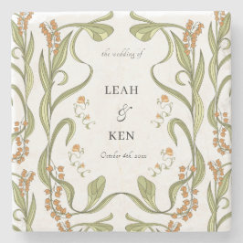 Porta-copo De Pedra Nouveau Floral Wedding